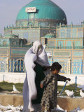 People Feeding the Famous White Pigeons at the Shrine of Hazrat Ali, Mazar-I-Sharif, Afghanistan Photographic Print by Jane Sweeney