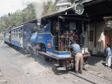 Toy Train from Darjeeling to Plains Refuelling at Goom Station, West Bengal State, India Photographic Print by Tony Waltham