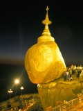 Balanced Rock Covered in Gold Leaf, Major Buddhist Stupa and Pilgrim Site, Kyaiktiyo, Myanmar Photographic Print by Tony Waltham