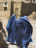 Ladies Wearing Burqas Walk Towards Houses Inside the Ancient Walls of Citadel, Ghazni, Afghanistan Photographic Print by Jane Sweeney
