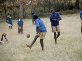 School Children Playing Football, Western Area, Kenya, East Africa, Africa Photographic Print by Liba Taylor