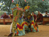 Tibetan Buddhist Monks, Two Wearing Masks, Tashi Jong Monastery, Tibet, China Photographic Print by Simon Westcott