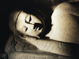 Detail of Stone Carving of the Buddha, Ellora Caves, Maharashtra State, India Photographic Print by Doug Traverso