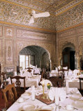 Dining Area with Exquisite Hand Painted Walls and Ceilings, Samode Haveli, Gangapol District Photographic Print by John Henry Claude Wilson