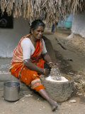 Village Woman Pounding Rice, Tamil Nadu, India Photographic Print by Occidor Ltd 