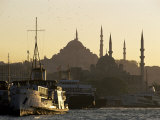 Sirkeci Harbour with Yeni and Sulemaniye Mosques Behind, Istanbul, Turkey, Eurasia Photographic Print by Adam Woolfitt