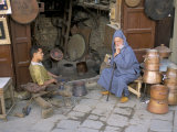 Two Men Outside a Shop Selling Copper Pots, Fez, Morocco, North Africa, Africa Photographic Print by R H Productions