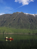 Man and Woman Canoeing in Mirror Lake, Chugach Mountains, Anchorage, Alaska, USA Photographic Print by Alison Wright