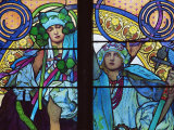 Stained Glass by Mucha, St. Vitus Cathedral, Prague, Czech Republic Photographic Print by Upperhall 