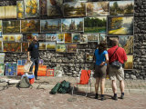 Paintings Displayed on the Old City Walls Near Florians's Gate, Krakow (Cracow), Poland Photographic Print by R H Productions 