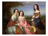 A Group Portrait of Three Girls, Three Quarter Length, in a Landscape, 1849 reproduction procédé giclée par Carl Frederic Aagaard