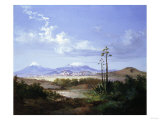 The City of Puebla with Volcanoes, 1879 reproduction procédé giclée par Salvador Murillo