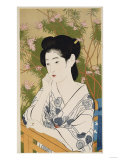 Woman Leaning on the Balcony Railing at a Hot Spring, 1920 Giclee-trykk av Ioki Bunsai Woman Leaning on the Balcony Railing at a Hot Spring, 1920 Giclee-trykk av Ioki Bunsai