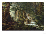 A Hunter and His Family in the Jungle Shooting a Coatimundi Giclee Print by Charles Othon Clarac
