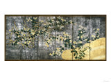 Chrysanthemums and Brush Fence, Ink, Colour and Silver Leaf on Paper Giclee Print Chrysanthemums and Brush Fence, Ink, Colour and Silver Leaf on Paper Giclee Print