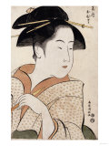 A Bust Portrait of Ohisa of the Takashimaya Holding a Tobacco Pipe Stampa giclée di Chokosai Eisho