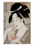 A Bust Portrait of the Courtesan Wakamurasaki of the Tsunotamaya Playing with Goldfish reproduction procédé giclée par Chokosai Eisho 