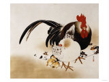 Cockerel, Hen and Chicks, 1892 Giclee Print by Hashiguchi Goyo