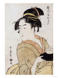 A Bust Portrait of the Waitress Okita of the Naniwaya Teahouse Stampa giclée di Chokosai Eisho