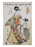 A Full Length Portrait of the Courtesan Somenosuke Accompanied by Two Kamuro Lámina giclée por Chokosai Eisho A Full Length Portrait of the Courtesan Somenosuke Accompanied by Two Kamuro Lámina giclée por Chokosai Eisho