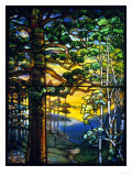 Landscape Window by Tiffany Studios Depicting a Meandering Stream Shaded by Towering Fir Trees Giclee Print by Adler & Sullivan 