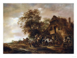 Riders Refreshing Themselves Outside an Inn, with Other Figures and a Horse and Cart reproduction procédé giclée par Hendrik Avercamp