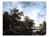 A Wooded Landscape with an Angler and Other Figures by a Pond, 1664 Giclee-trykk av Arnold Boonen