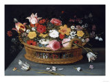 Roses and Other Flowers in a Wicker Basket on a Table Giclée-Druck von George Wesley Bellows