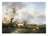 A Shepherd, Cattle and Sheep Near a Town, 1806 Giclee-trykk av Arnold Boonen
