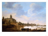 A Town on the Banks of a River, with a Ferry, 1648 Giclee-trykk av Herri Met De Bles