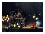 Grapes and Peaches in Wicker Baskets, with Apples, Pears, and Pomegranates on a Table Lámina giclée por Cristofano Allori