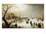 A Winter River Landscape with Figures on the Ice Lámina giclée por Hendrik Avercamp