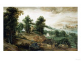 An Extensive Wooded Landscape, with Cottages in the Foreground, and a River in the Distance, 1651 Giclee-trykk av Joseph Bail