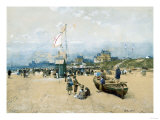 Figures on the Beach, at Deauville or Trouville Giclee-trykk av Federico Ballesio