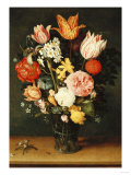 Tulips, Roses and Other Flowers in a Glass Vase Lámina giclée por Hendrik Avercamp