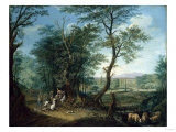 An Extensive Wooded Landscape with a Horse Stumbling on a Country Road Giclee-trykk av Giovanni Battista Benvenuti