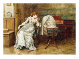 An Interior with a Mother and Child Giclee-trykk av John Brett