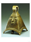 An Owo Brass Bell of Pyramidal Form with a Human Face in Relief Giclee Print