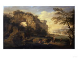 A Rocky River Landscape with Fishermen reproduction procédé giclée par Frederick Arthur Bridgman