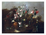 Roses and Other Flowers in Urns with Flowers and Cherries by a Ruin Lámina giclée por Alfred Thompson Bricher