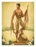 Hawaiian Fisherman with Ihe (Spear), c.1930s Print by Gill