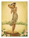 Tropical Harvest, Hawaiian Woman with Fruit, c.1930s Prints by Gill