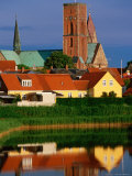 Ribe Domkirke and Town Buildings Reflected in Water, Ribe, Denmark Photographic Print by John Elk III