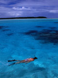Snorkeller in the Clear Blue Waters off Aitutaki in the South Pacific, Cook Islands Photographic Print by Lee Foster