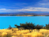 Old Wooden Bench at Lake View Homestay, Lake Pukaki, Canterbury, New Zealand Photographic Print by Ross Barnett
