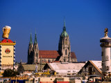Beer Tents at Oktoberfest with Cathedral in the Background, Munich, Bavaria, Germany Photographic Print by Thomas Winz