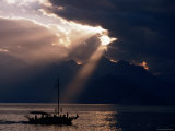 Yacht on Mediterranean with Mountain Backdrop and Storm Clouds, Antalya, Antalya, Turkey Photographic Print by Margie Politzer
