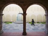 People Walking Past Arches of Antique Cloister at Iglesia de San Francisco, La Paz, Bolivia Photographic Print by Brent Winebrenner