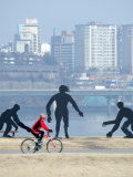 Person Cycling Past Sculptures on Han River Cycleway, Sinchon and Yeouido, Seoul, South Korea Lámina fotográfica por Anthony Plummer Person Cycling Past Sculptures on Han River Cycleway, Sinchon and Yeouido, Seoul, South Korea Lámina fotográfica por Anthony Plummer