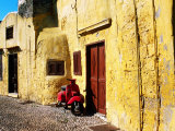 Old Town Building Facade and Motor Scooter, Rhodes, Southern Aegean, Greece Photographic Print by Christopher Groenhout